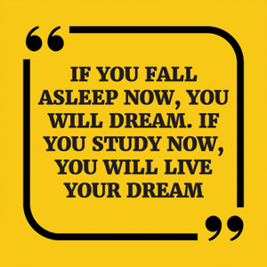 If you fall asleep now, you will dream. If you study now, you will live your dream