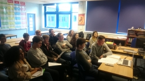 Sixth Form Politics students take part in an international Skype call with students from Fonda-Fultonville Central School Montgomery County, New York State